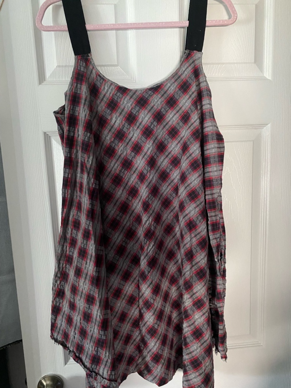 Gen X Grunge Plaid Tank Dress w/Handkerchief Hem One Size